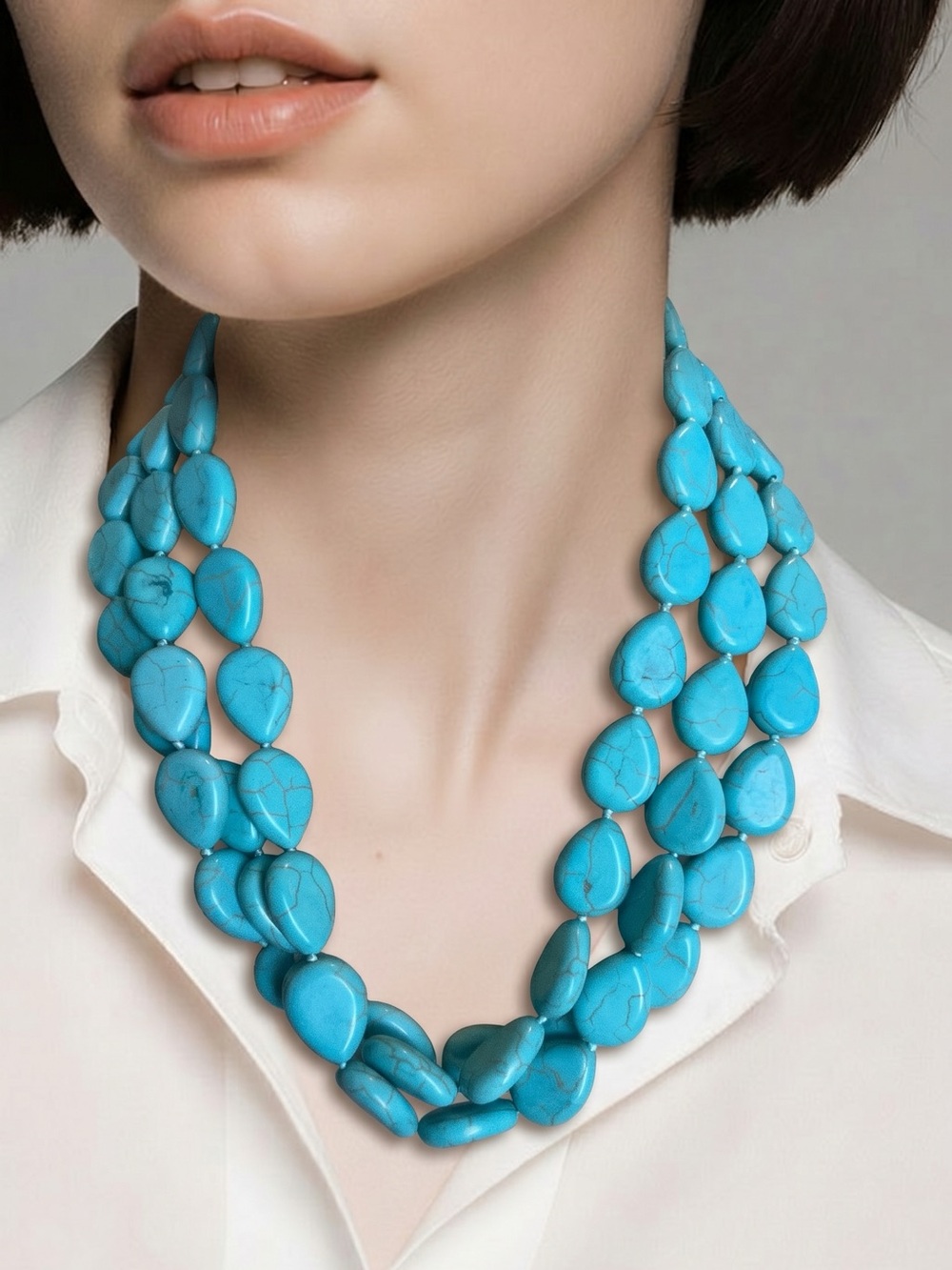 Triple-Strand Turquoise Statement Necklace